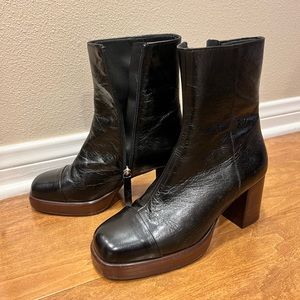 Asos Design Reunion Premium leather platform boots in black